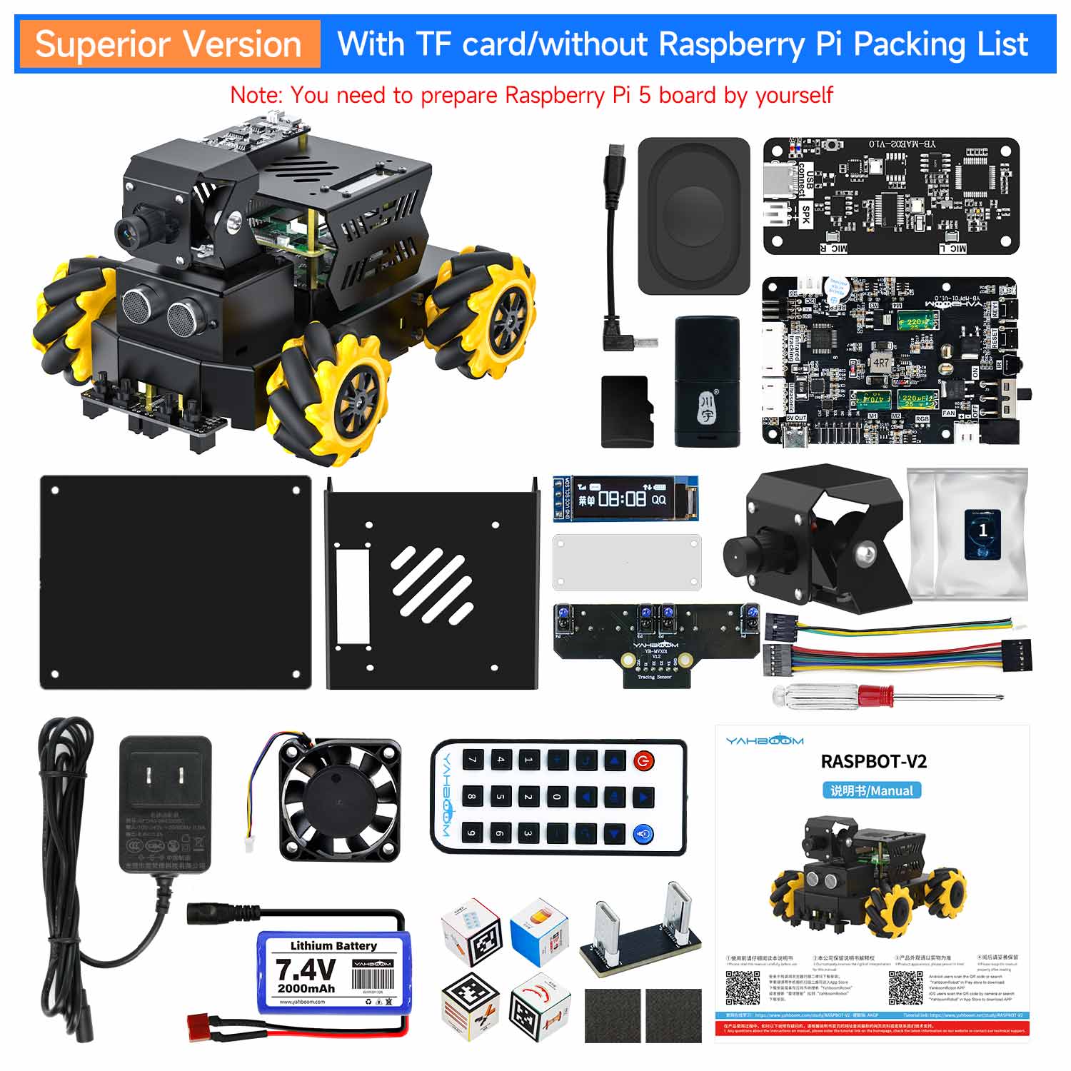 Raspbot V2 AI Large Model Robot Car for Raspberry Pi 5
