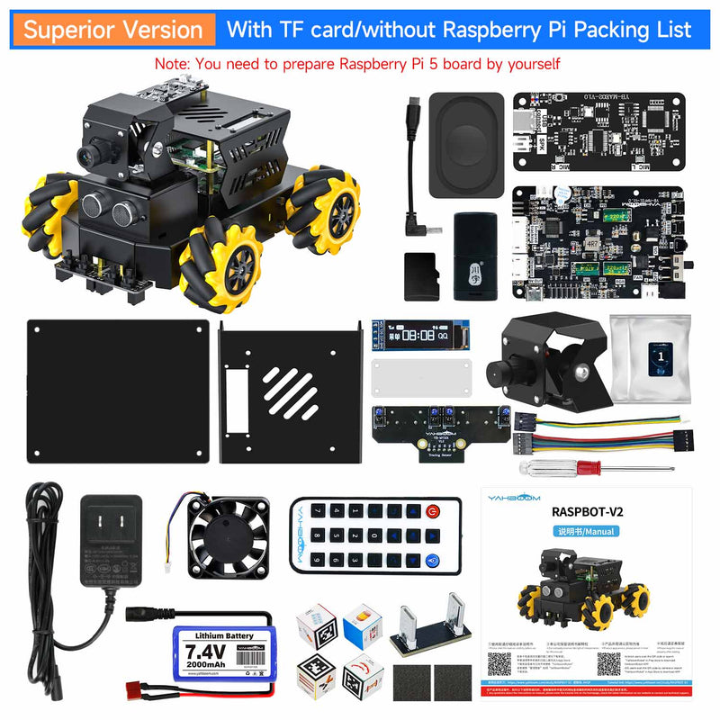Voiture robotisée Raspbot V2 AI Vision pour Raspberry Pi 5