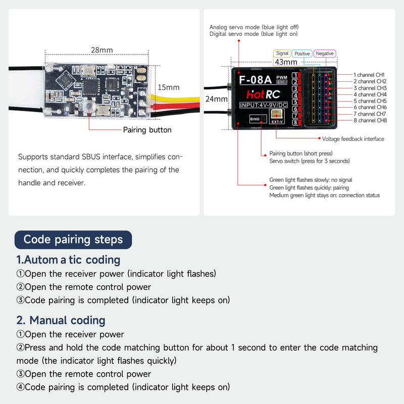 HOT RC 2.4G RC 8CH Transmitter FHSS and SBUS/PWM receiver For Drone and Smart Car