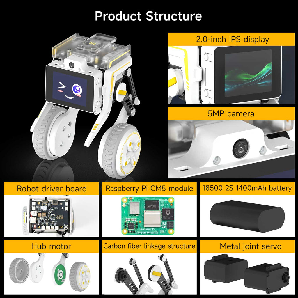 Robot Display Module Rider-Pi Two Wheel-legged Robot Car Kit (Raspberry Pi CM4 CM5 core module)