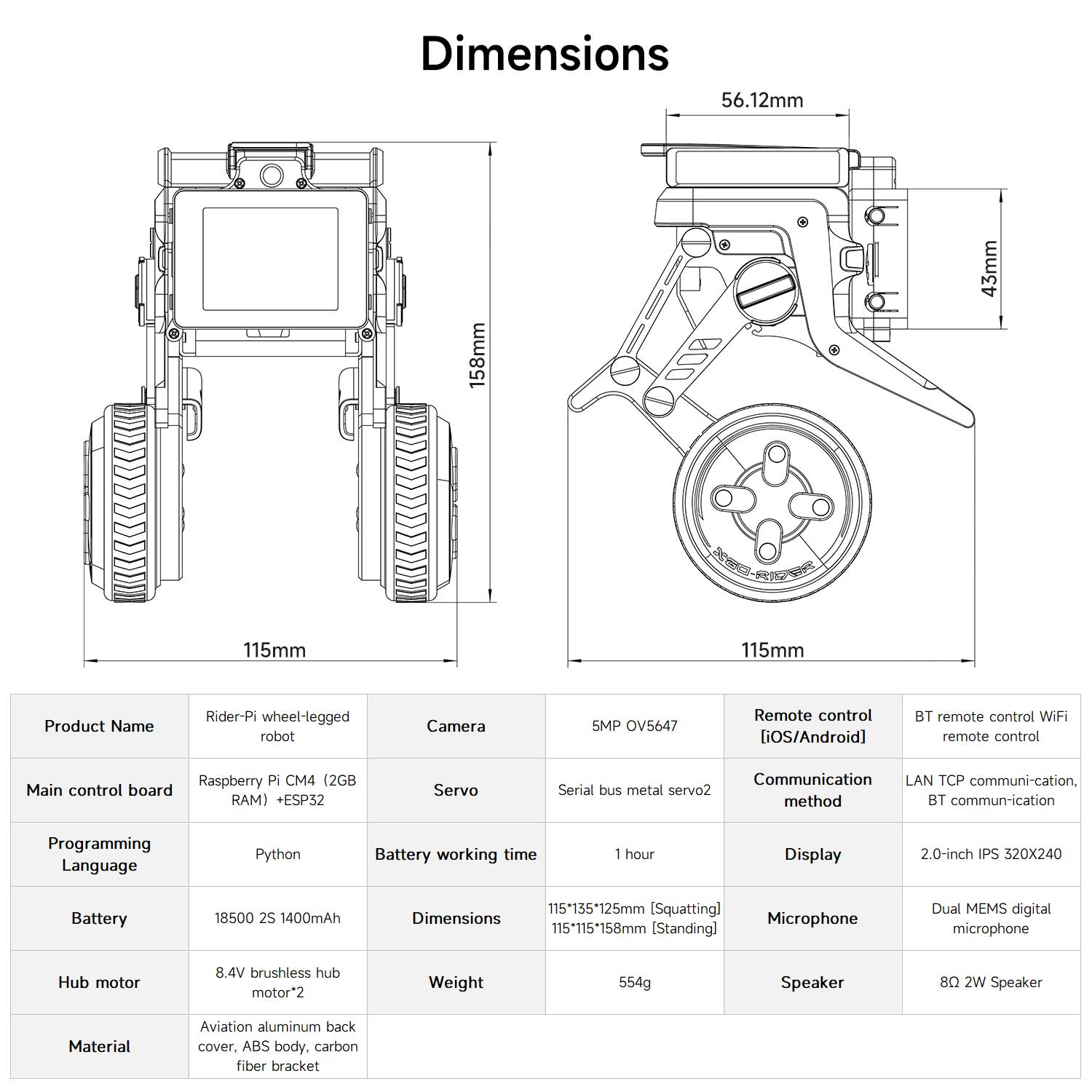 Rider-Pi Two Wheel-legged Robot(Raspberry Pi CM5 core module)
