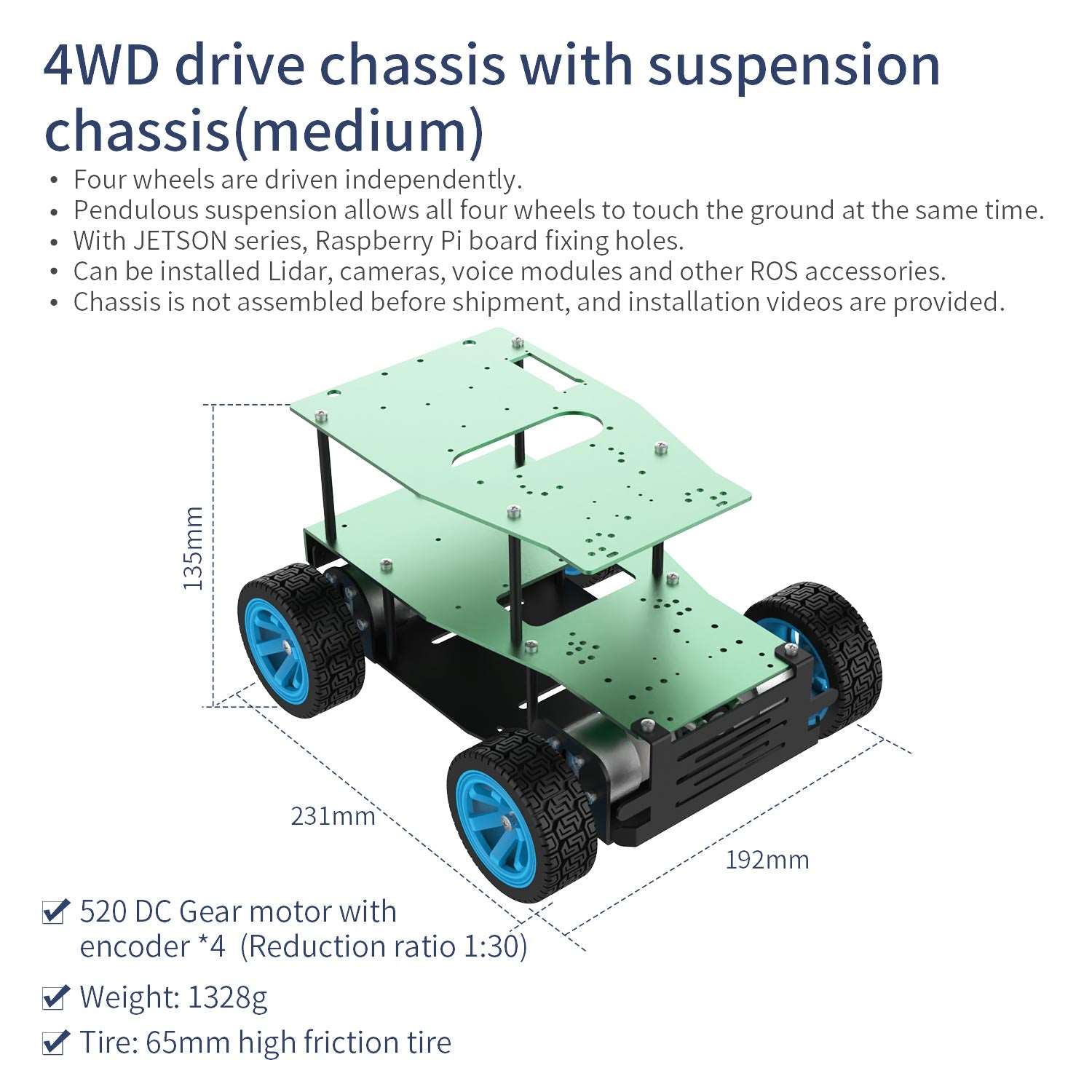 Yahboom Aluminum Alloy Robot Car Chassis With Mecanum Wheel