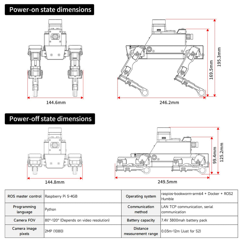 Chien robot 12DOF DOGZILLA S1/S2 pour Raspberry Pi 5 (ROS2-HUMBLE)