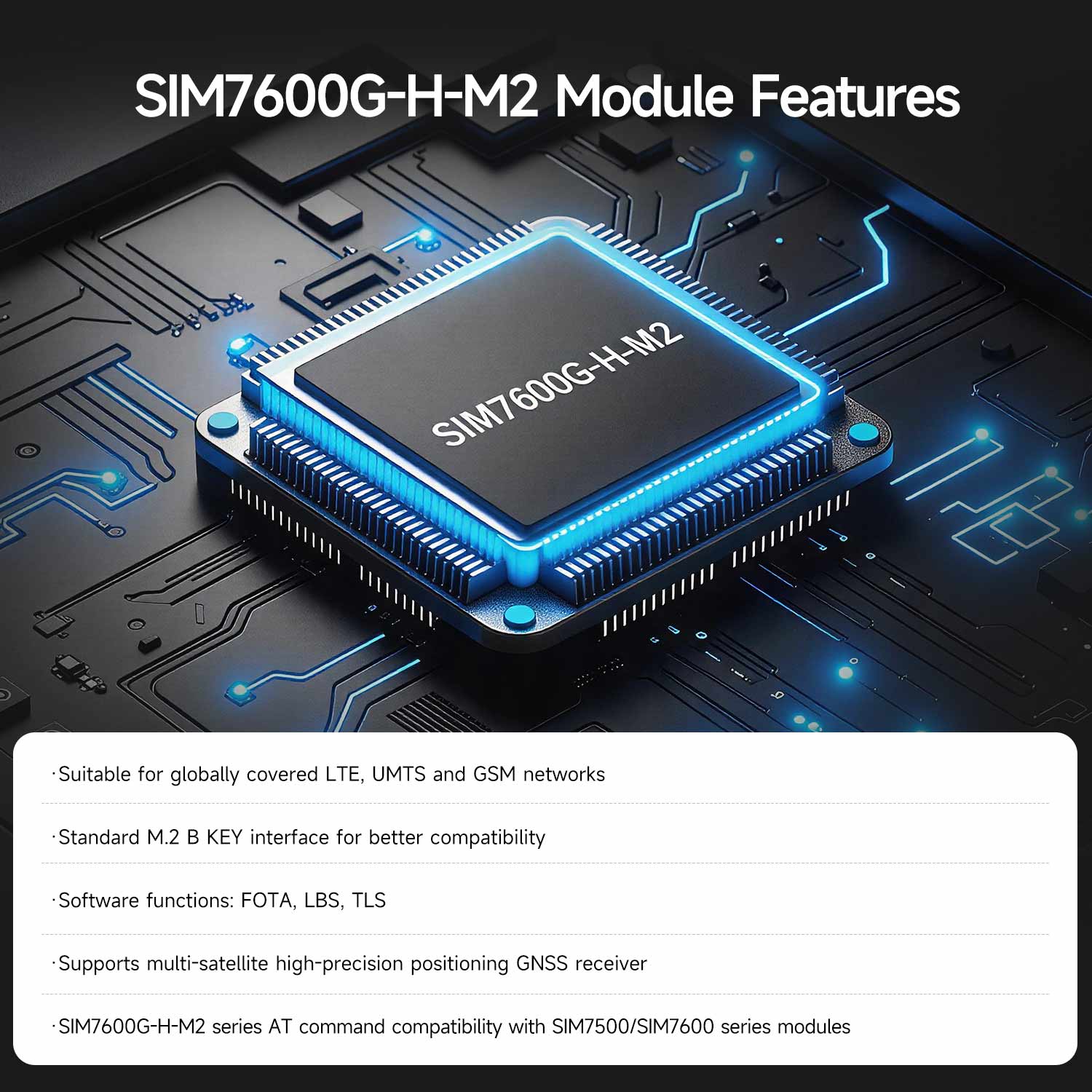 SIM7600G-H-M2 LTE Cat-4 Module, Global Coverage support 4G, GNSS, M.2 B KEY interface
