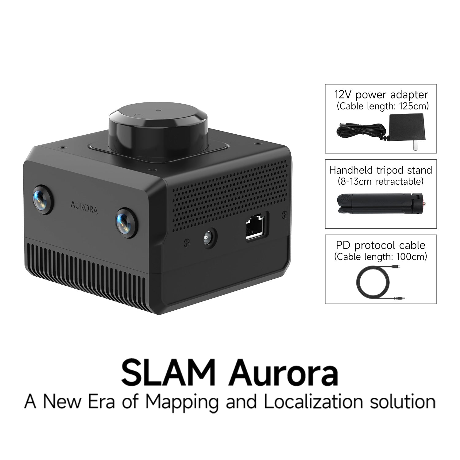 The Aurora package includes a 12V power adapter, handheld stand, and PD protocol cable for user-friendly use!