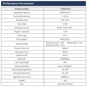 T-MINI-Plus Lidar TOF Ranging 12M support ROS1 ROS2