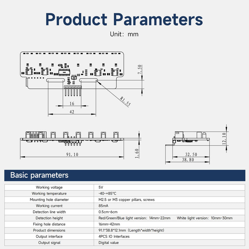 Yahboom 8-channel grayscale line tracking sensor module