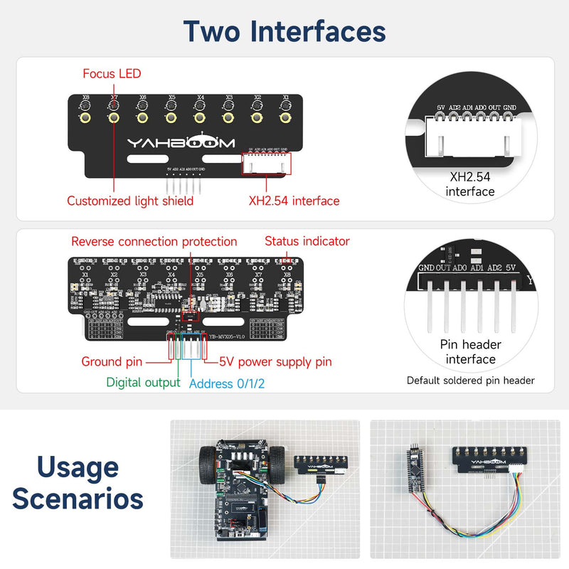 Yahboom 8-channel grayscale line tracking sensor module
