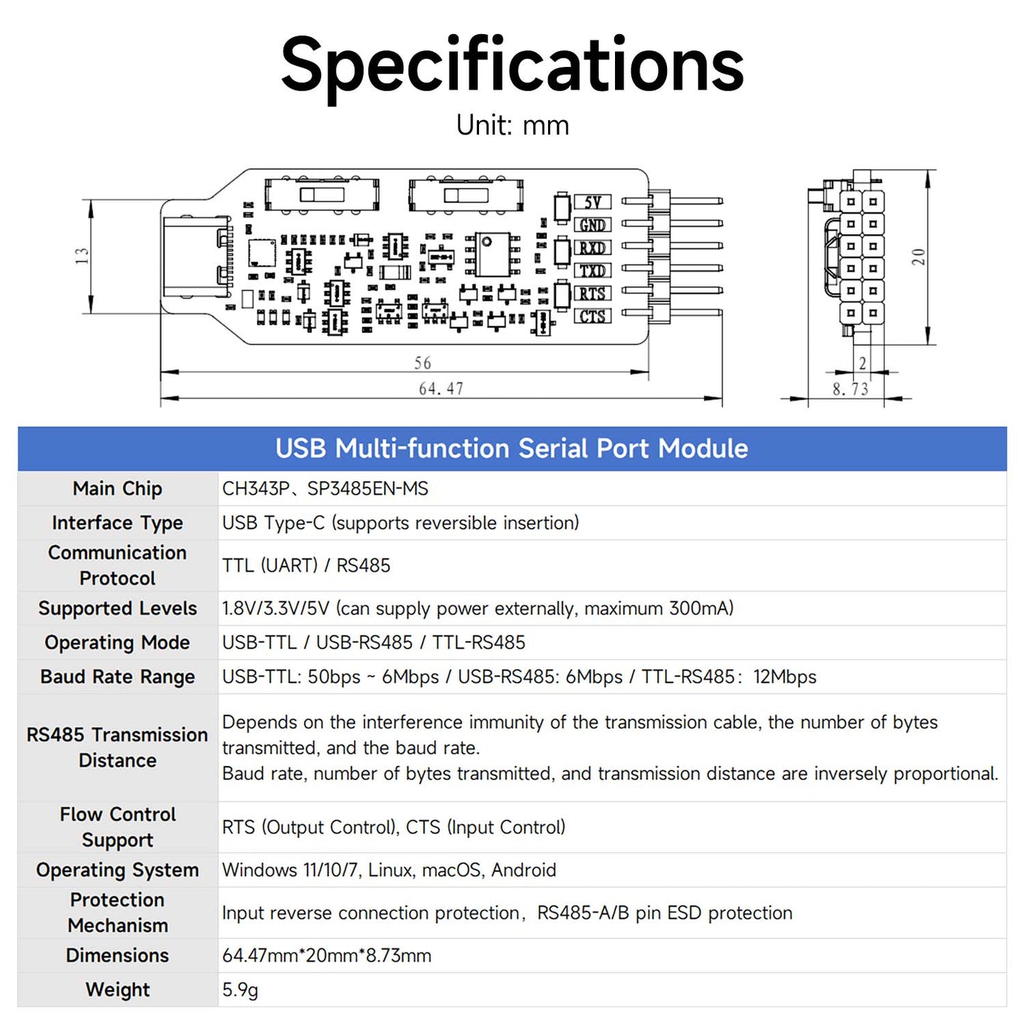 Yahboom USB Multi-functional Serial Port Module for STM32, ESP32, RPi, Jetson, RDK