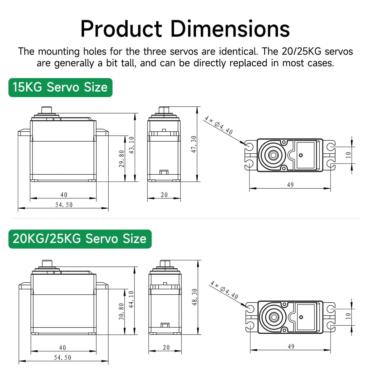 15KG 20KG 25KG Metal Digital Servo Steering Engine with Metal Gears