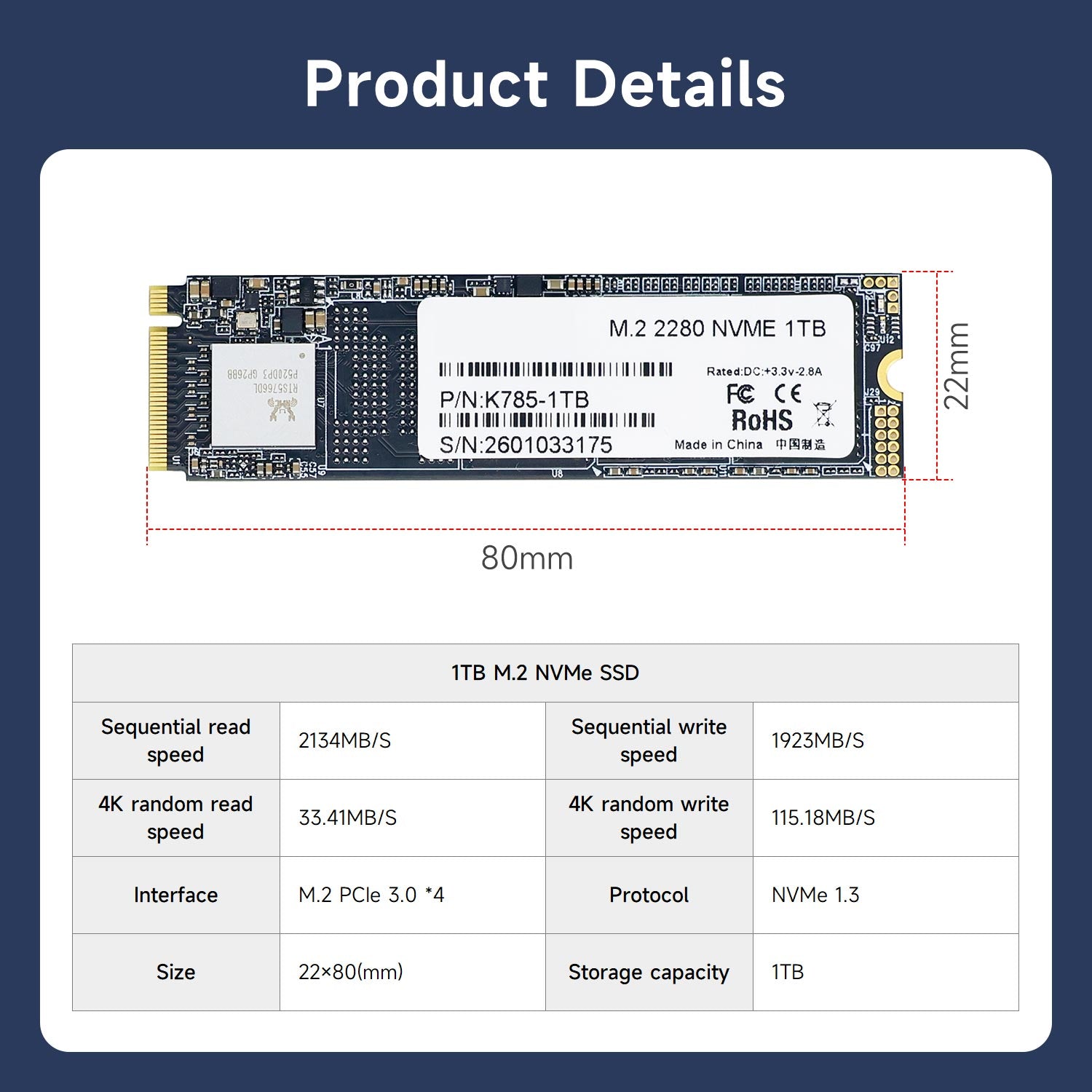 256GB/512GB/1TB/2TB M.2 NVMe Solid State Drive