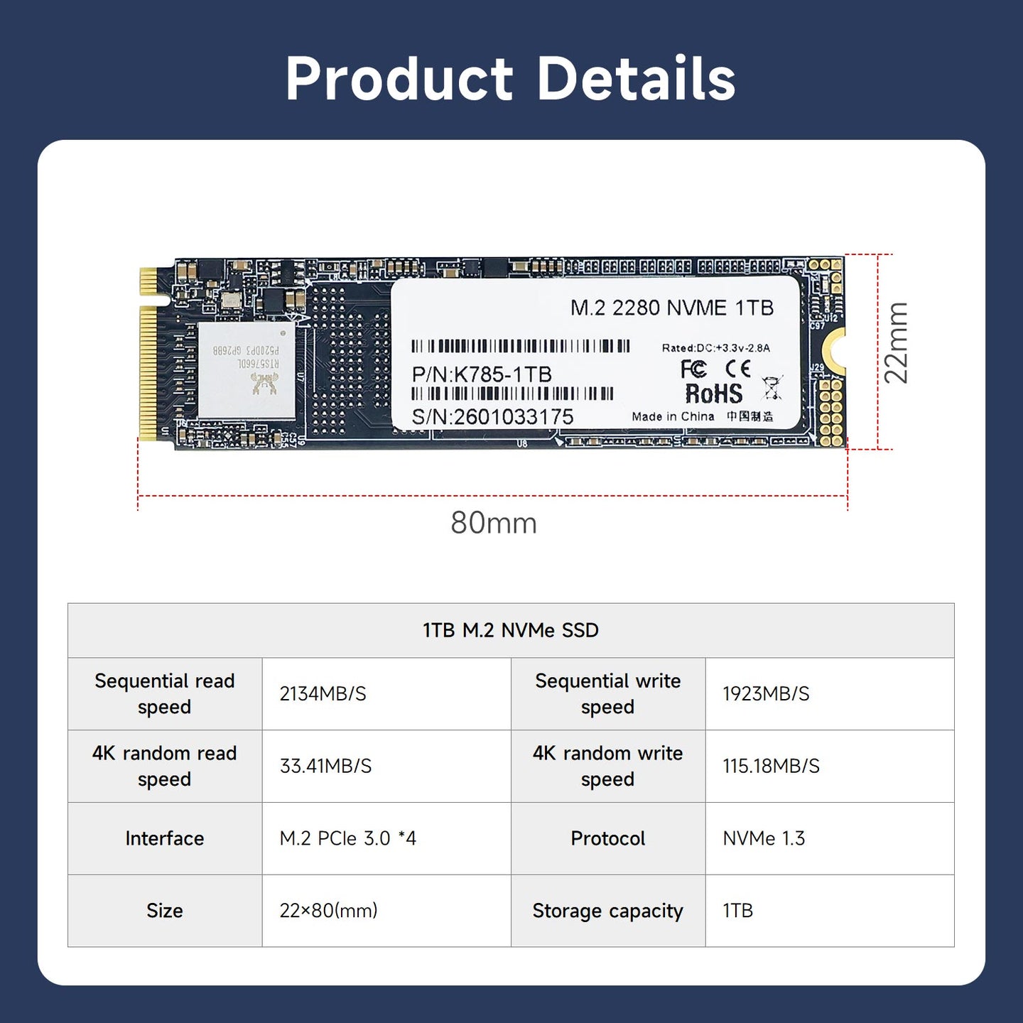 256GB/512GB/1TB/2TB M.2 NVMe Solid State Drive