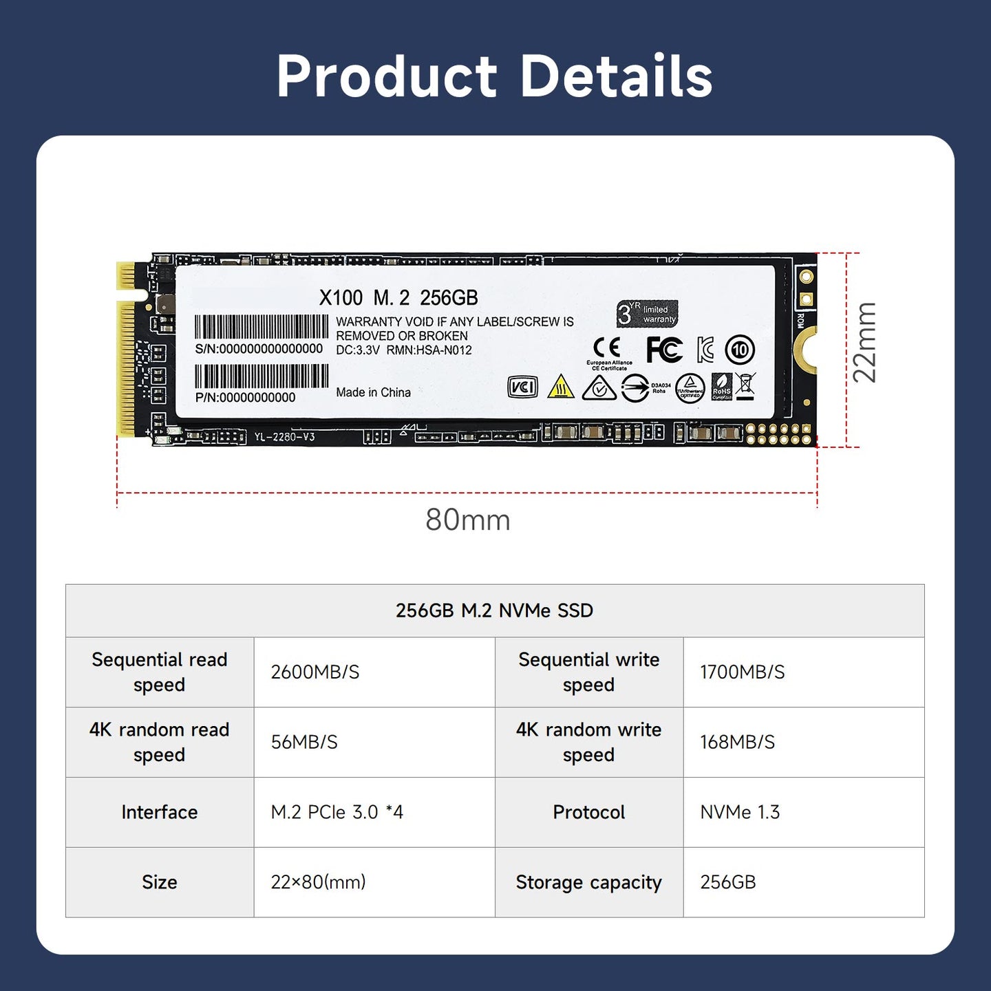 256GB/512GB/1TB/2TB M.2 NVMe Solid State Drive