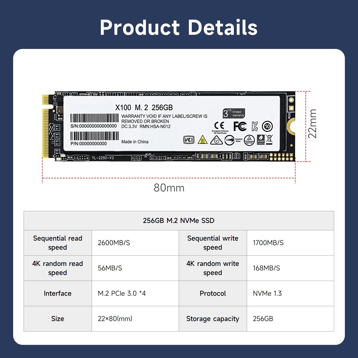 256GB/512GB/1TB/2TB M.2 NVMe Solid State Drive