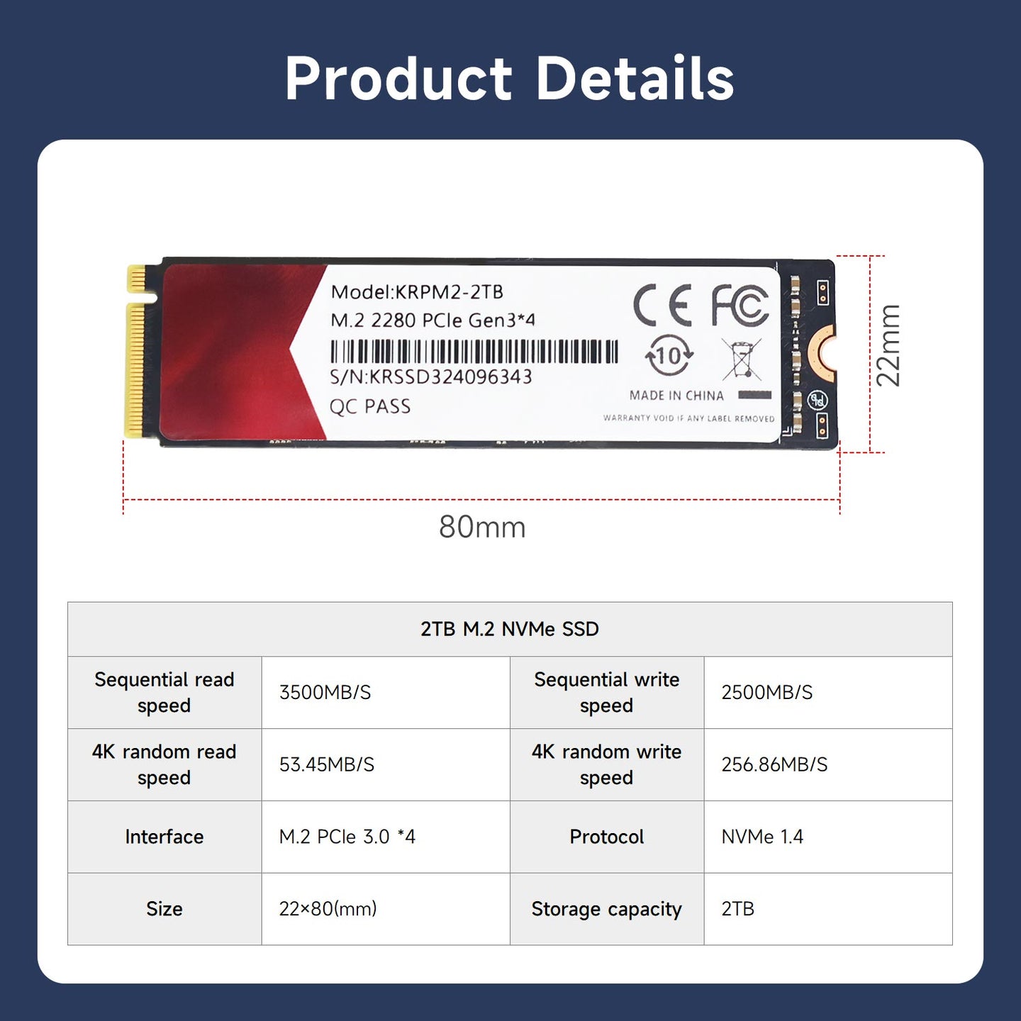 256GB/512GB/1TB/2TB M.2 NVMe Solid State Drive