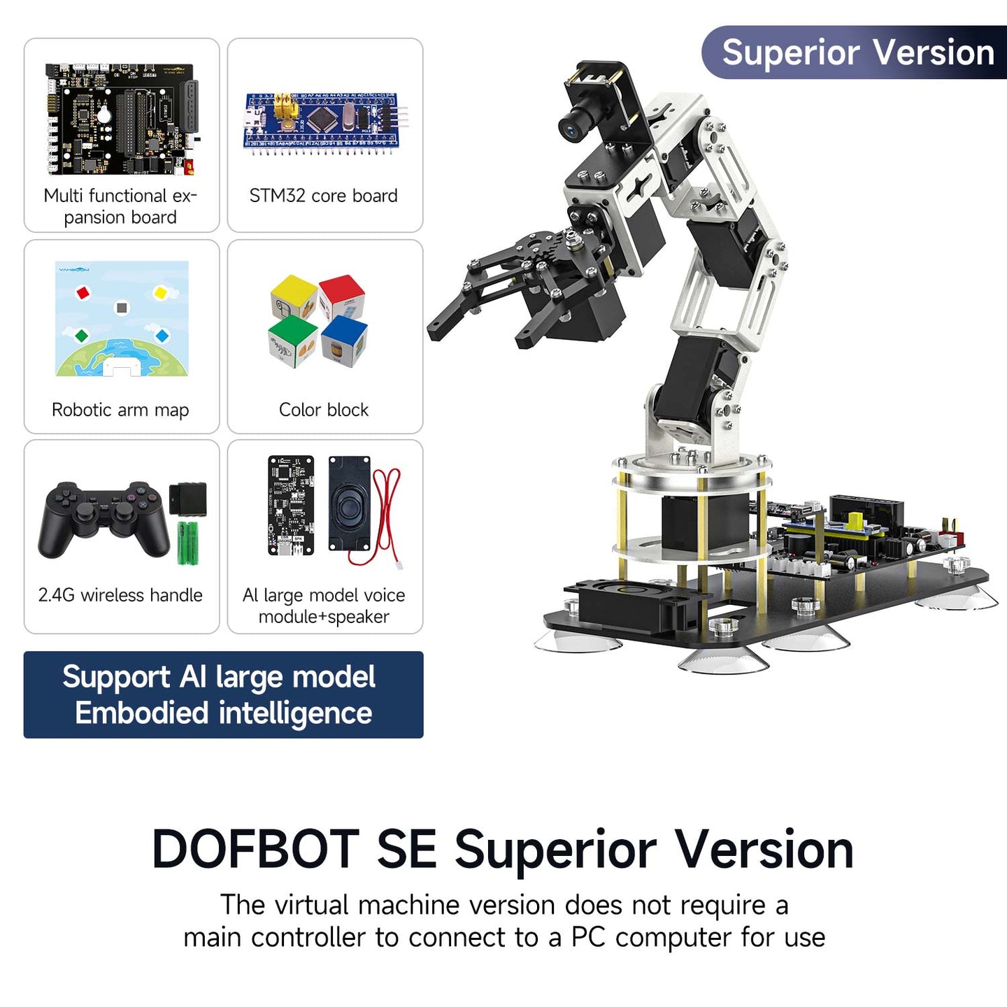 DOFBOT SE AI Large Model Vision Robotic Arm with ROS2 Python Programming (Virtual Machine Version)