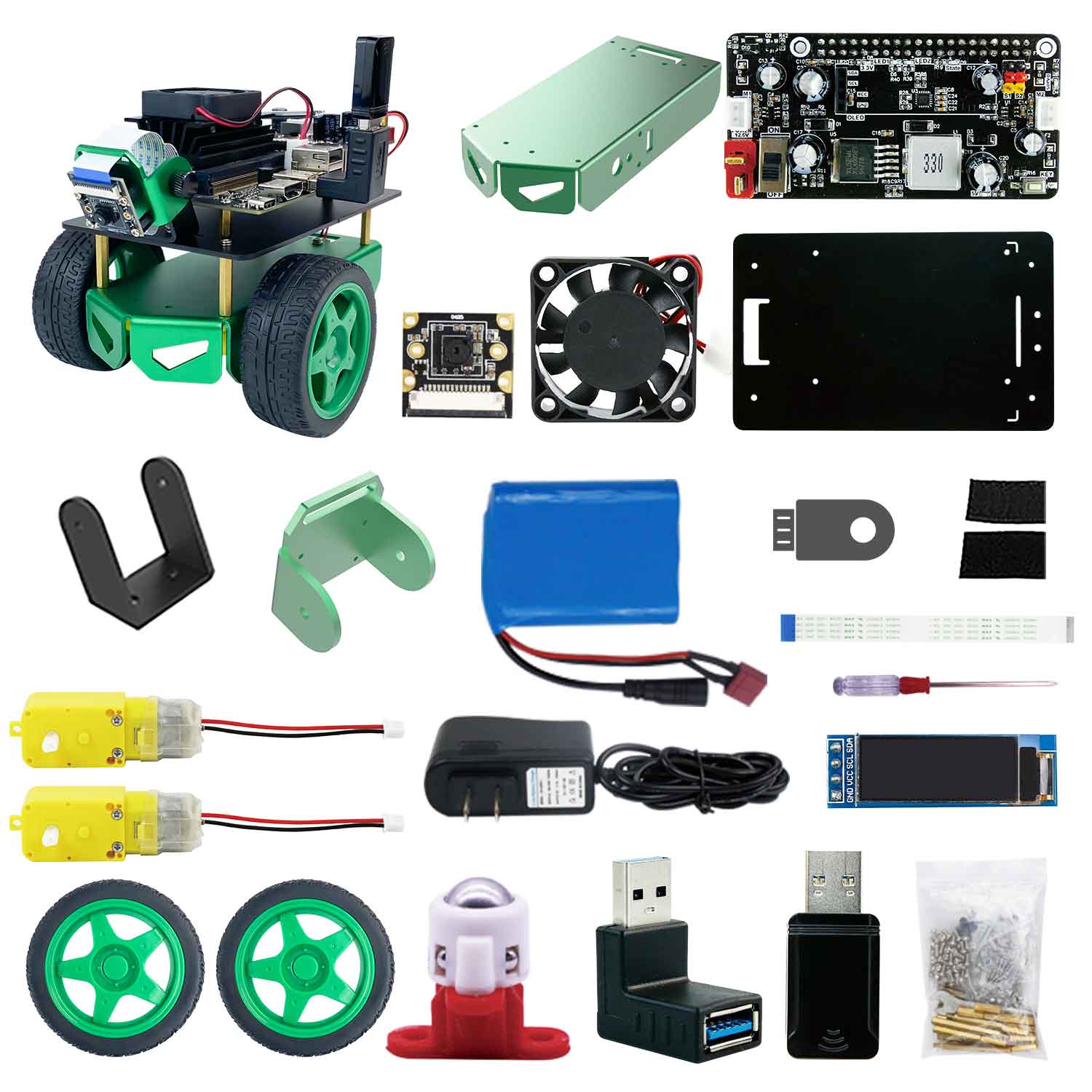 jet bot ya and boom smart robotics kit expansion board, IM X219 camera, TT motor and 18650 battery real shot