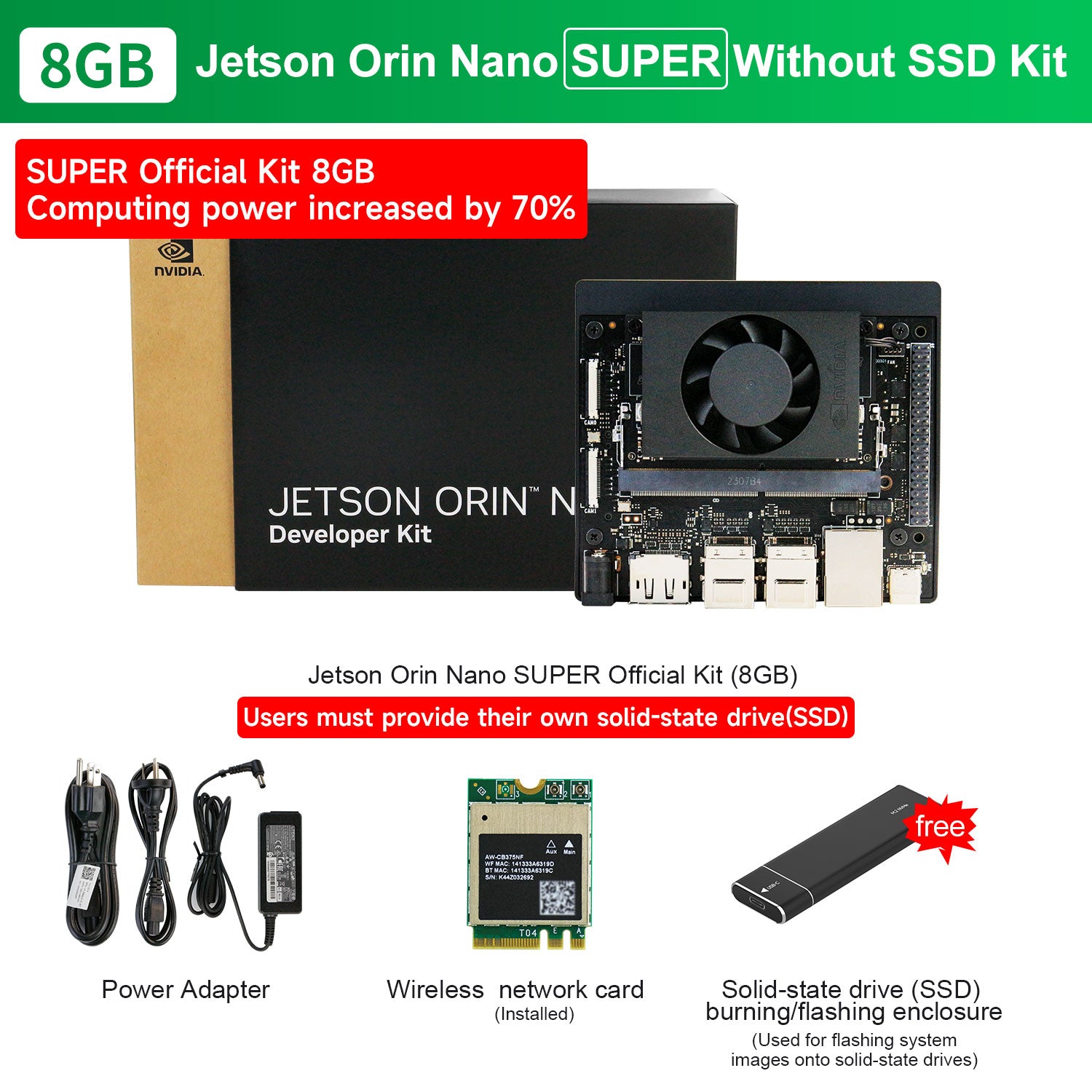 Carte Jetson Orin NANO (officielle/SUB) avec 4 Go/8 Go de RAM