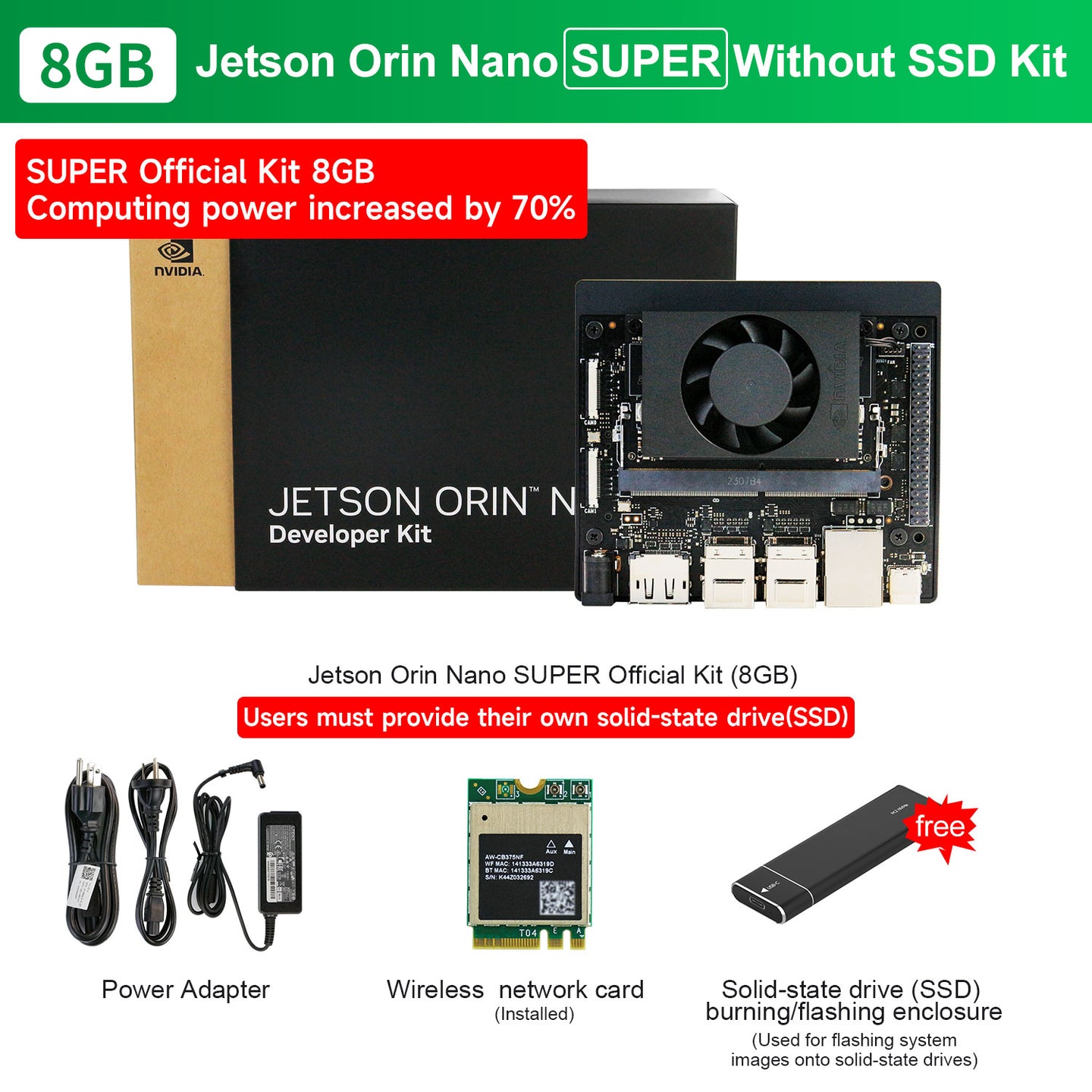 Carte Jetson Orin NANO (officielle/SUB) avec 4 Go/8 Go de RAM