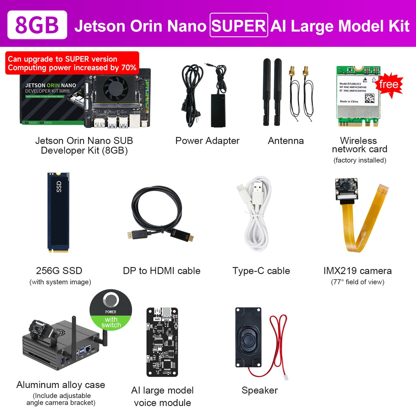 Carte Jetson Orin NANO (officielle/SUB) avec 4 Go/8 Go de RAM