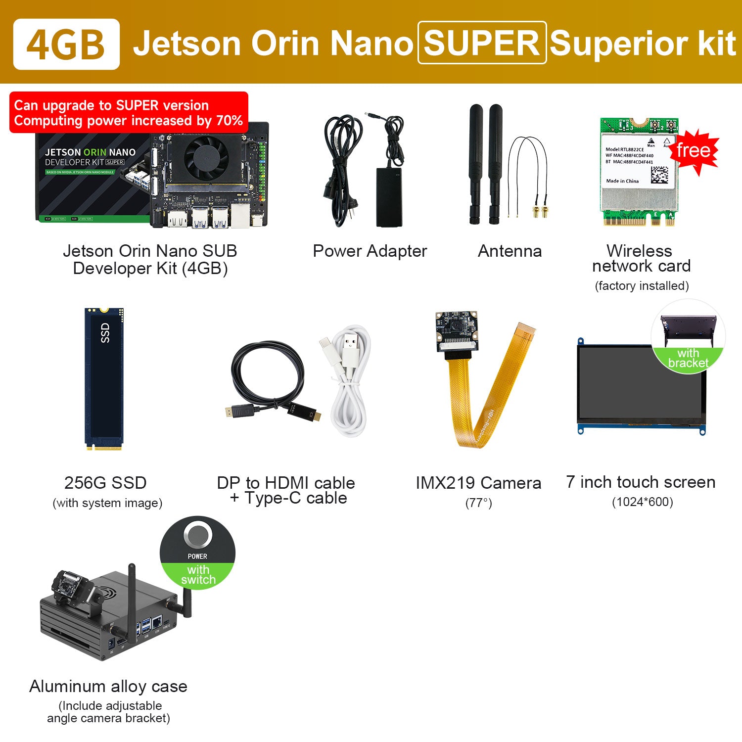 Carte Jetson Orin NANO (officielle/SUB) avec 4 Go/8 Go de RAM
