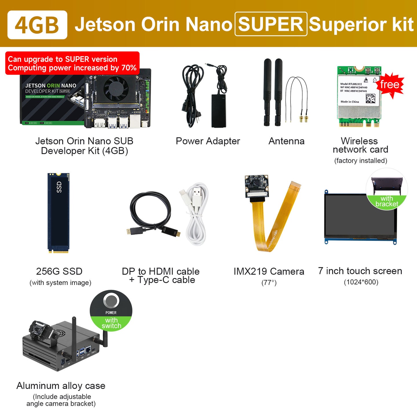Carte Jetson Orin NANO (officielle/SUB) avec 4 Go/8 Go de RAM