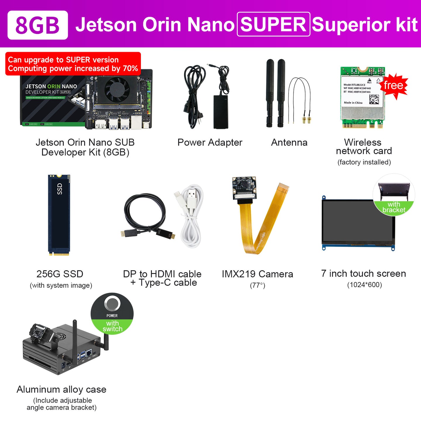Carte Jetson Orin NANO (officielle/SUB) avec 4 Go/8 Go de RAM