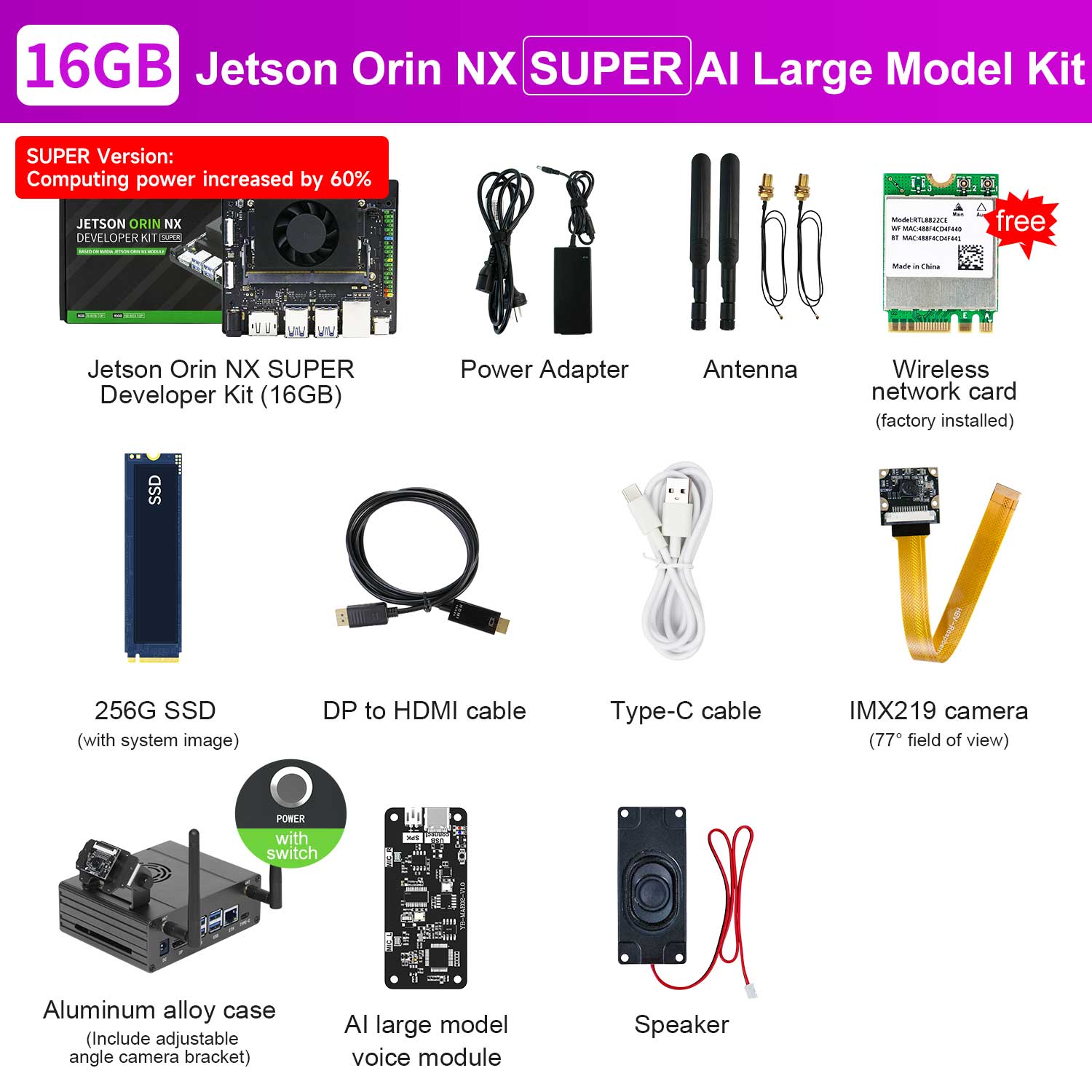 Carte mère Jetson Orin NX SUB avec 8 Go/16 Go de RAM