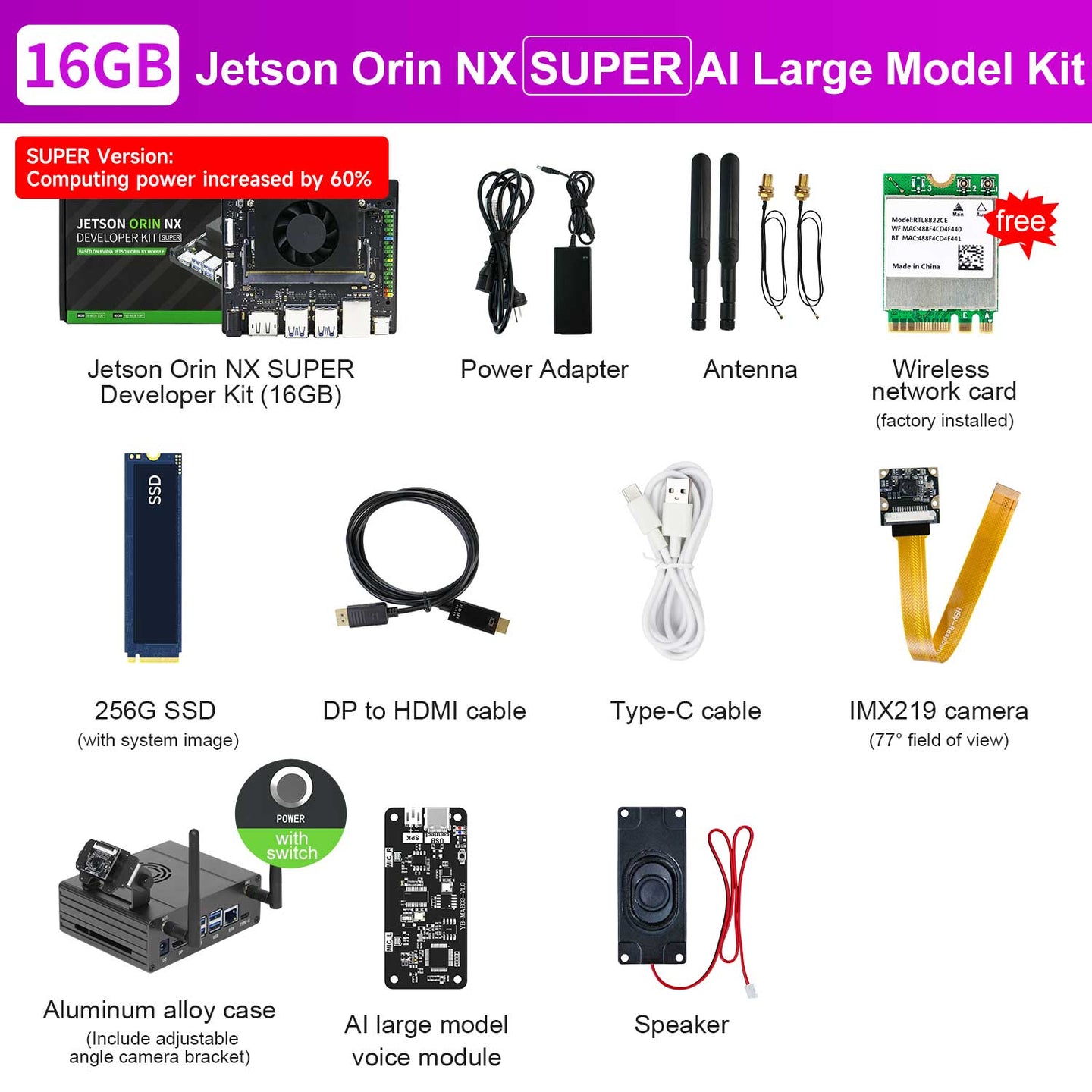 Carte mère Jetson Orin NX SUB avec 8 Go/16 Go de RAM