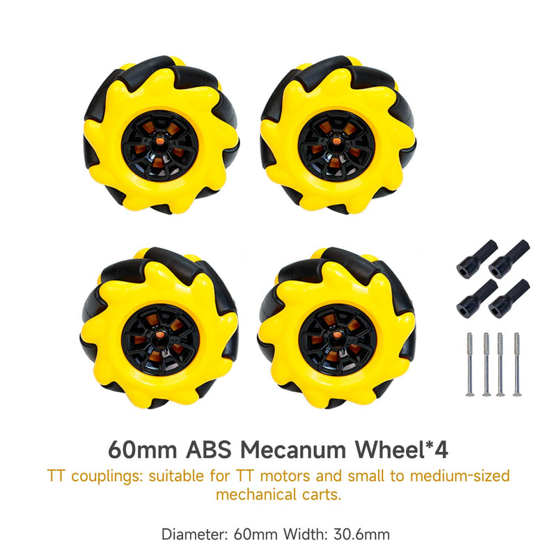 Roue Mecanum Omnidirectionnelle 60 Mm – 2 Paires Pour Robot DIY – Mouvement 360° Compatible Moteur TT