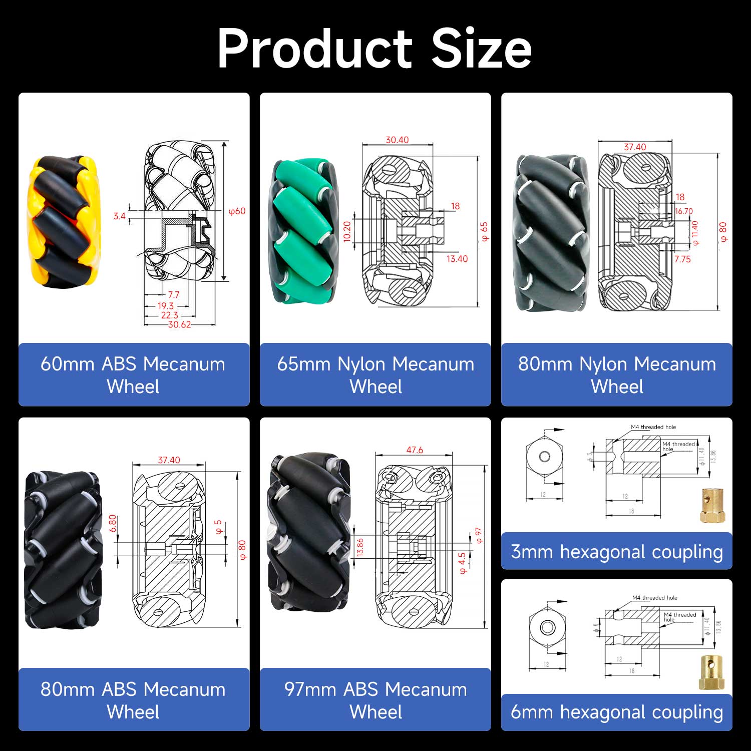 Kit de roues Yahboom Mecanum pour robot DIY ou voiture intelligente programmable