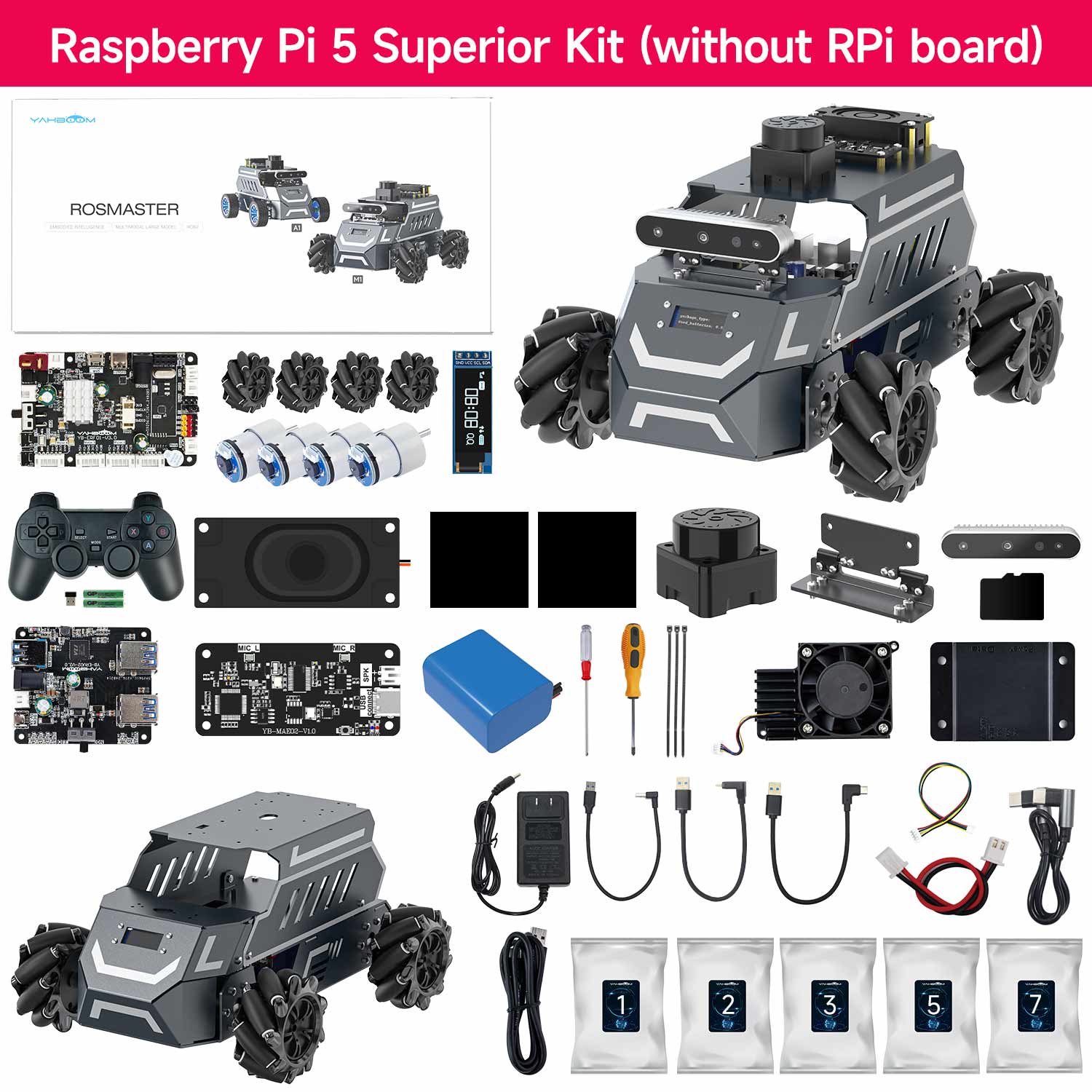 ROSMASTER M1 AI Large Model ROS2 Robot with Mecanum Wheel for Jetson NANO 4GB/Orin NANO SUPER/RDK X5/RaspberryPi 5