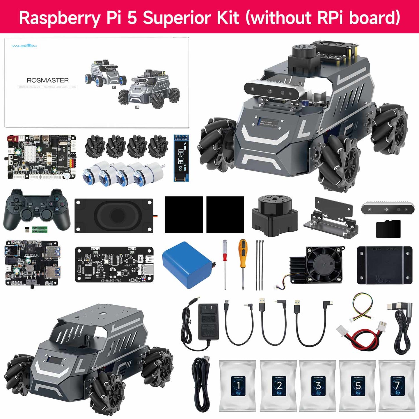 ROSMASTER M1 AI Large Model ROS2 Robot with Mecanum Wheel for Jetson NANO 4GB/Orin NANO SUPER/RDK X5/RaspberryPi 5
