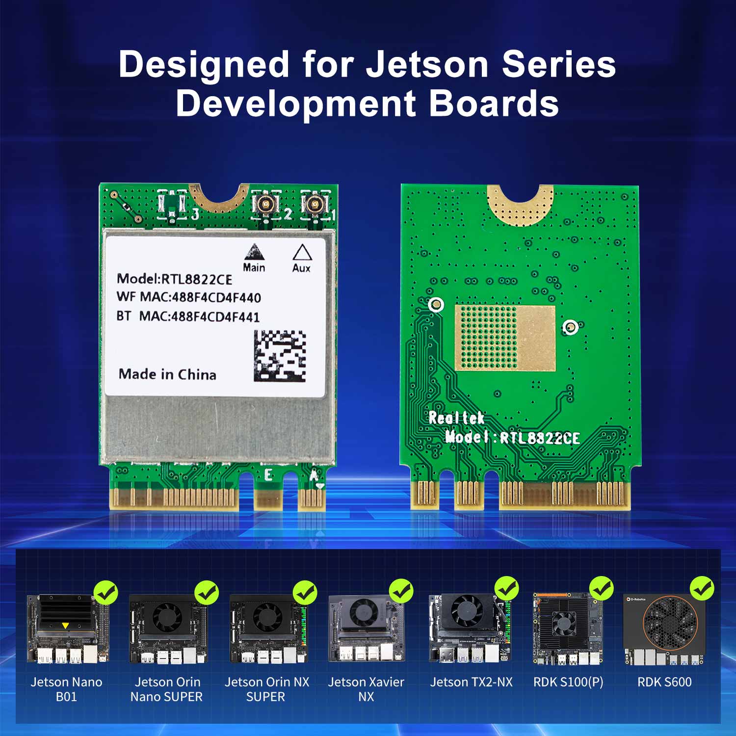 Tarjeta de red de banda dual NGW 8822CE M.2 para Jetson NANO/Xavier NX/TX2 NX/Orin NANO/Orin NX
