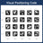 Grid of black and white visual positioning codes with dimensions on a blue background