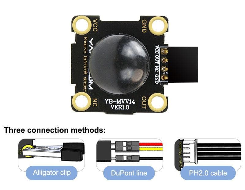 Yahboom Human body infrared sensor module compatible with alligator clip/DuPont line/PH2.0 cable - Yahboom