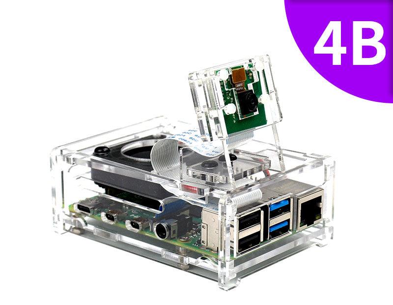 Raspberry Pi 4B acrylic case with cooling fan compatible with 3.5 inch screen and camera - Yahboom