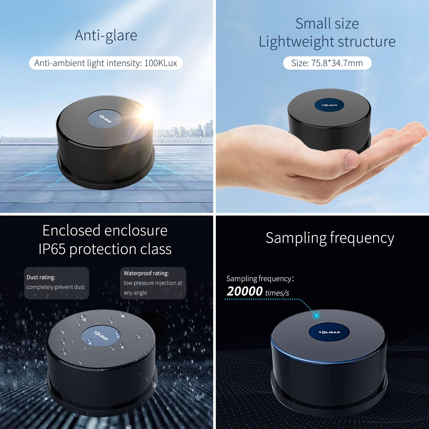 YDLIDAR Lidar 4ROS TOF 30M Range Anti-glare 100KLux support ROS ROS2 Raspberry Pi Jetson indoor outdoor - Yahboom