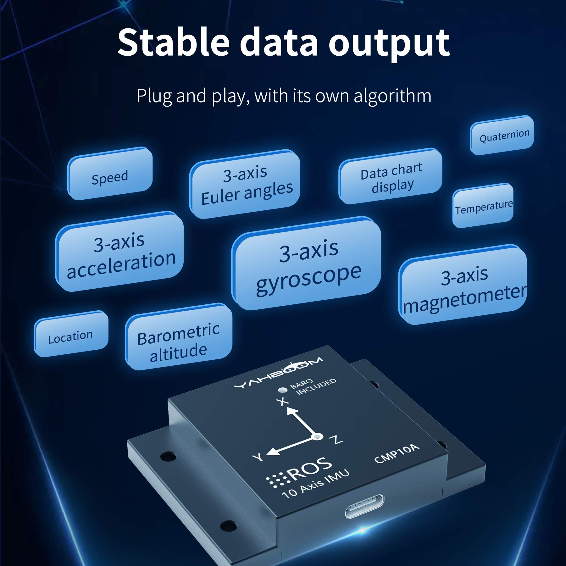 Module de capteur de navigation inertielle ARHS Yahboom IMU 10 axes avec accéléromètre, gyroscope, magnétomètre, baromètre, manomètre de pression d'air