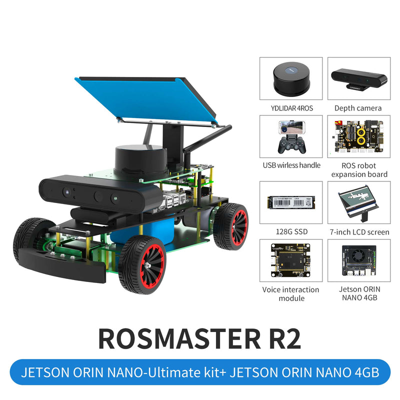 ROSMASTER R2 ROS2 Robot with Ackermann structure for Jetson NANO 4GB/Orin NANO/Orin NX/RPi 4B(Max Speed:1.8m/s)
