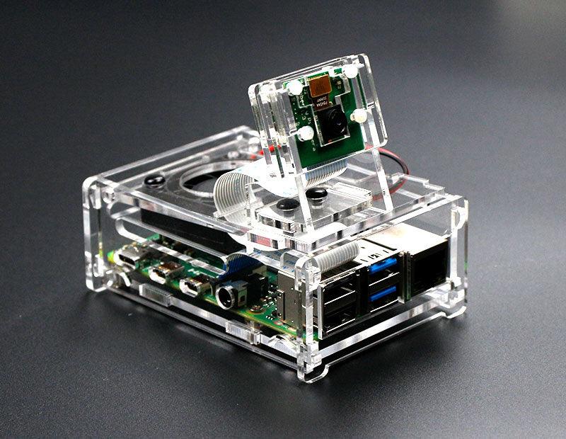 Raspberry Pi 4B acrylic case with cooling fan compatible with 3.5 inch screen and camera - Yahboom
