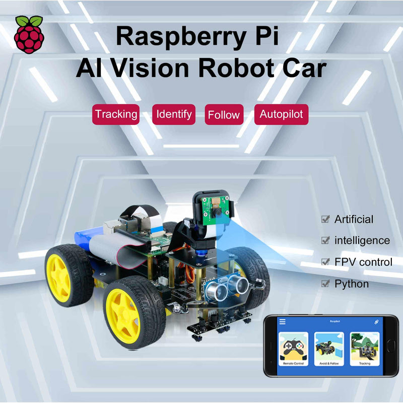 Raspbot AI Vision 4WD Car For RPi 5 With FPV Camera Use Python3 OpenCV