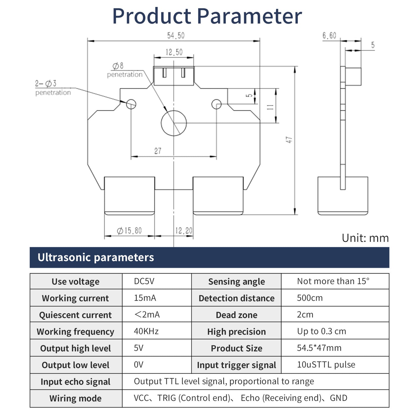 Module de distance de capteur à ultrasons horizontal Yahboom (port XH2.54-4 broches)