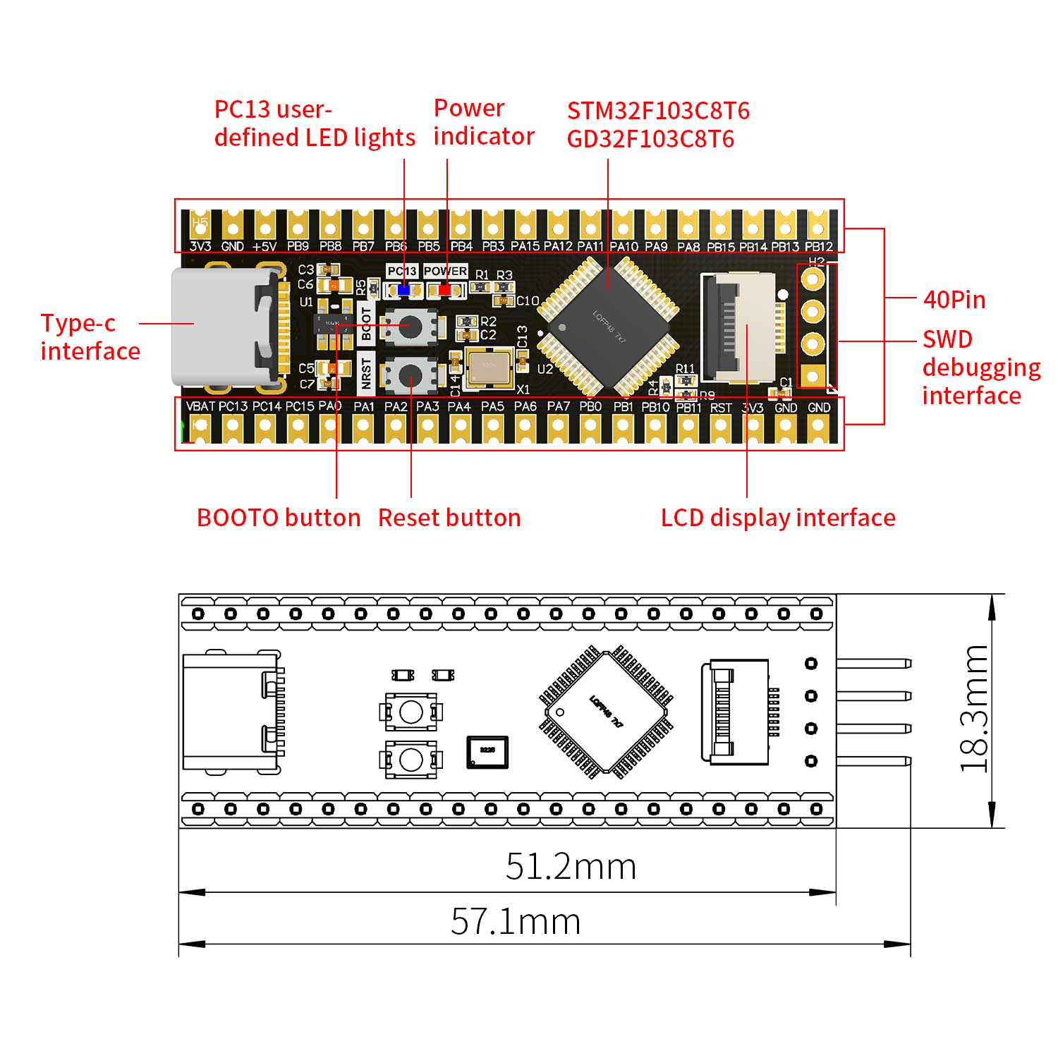 STM32F103RCT6 STM32F103C8T6 Core Board