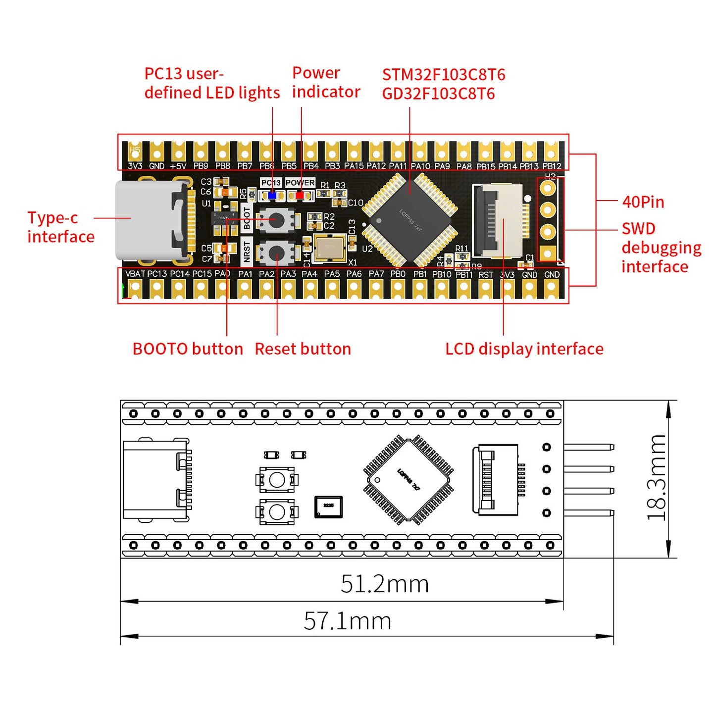 STM32F103RCT6 STM32F103C8T6 Core Board