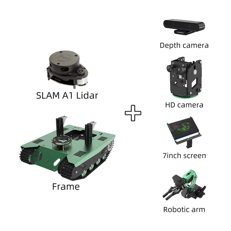Yahboom Transbot Jetson NANO with depth and HD cameras, 7 inch screen and robotic arm.